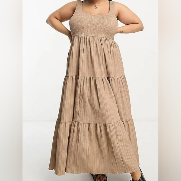 ASOS Dresses & Skirts - ASOS DESIGN Curve scoop neck shirred maxi sundress, Color khaki Size 18